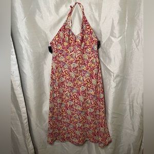 Express y2k Red Paisley Print Halter Keyhole Mini Midi Summer Dress